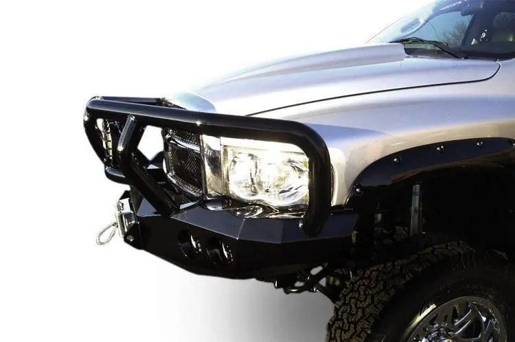Road Armor Stealth 44032B 2002-2005 Dodge Ram 1500 Front Winch Ready Bumper Titan Ii Grille Guard, Black Finish And Round Fog Light Hole 1