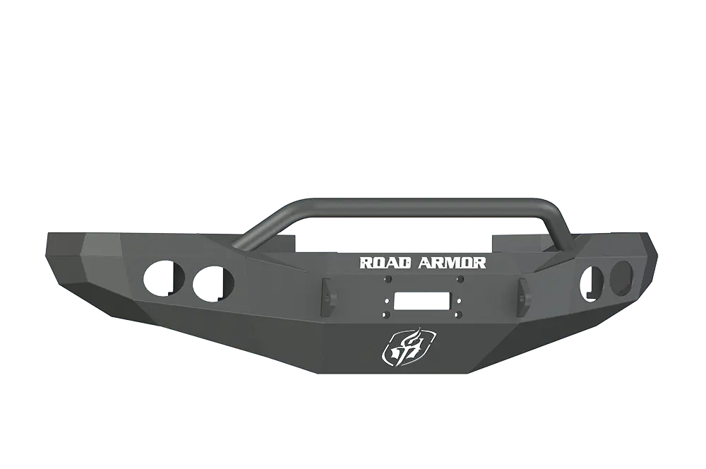 Road Armor Stealth 47014B 1997-2002 Dodge Ram 2500/3500 Front Winch Ready Bumper Pre-Runner Style, Black Finish And Round Fog Light Hole 2