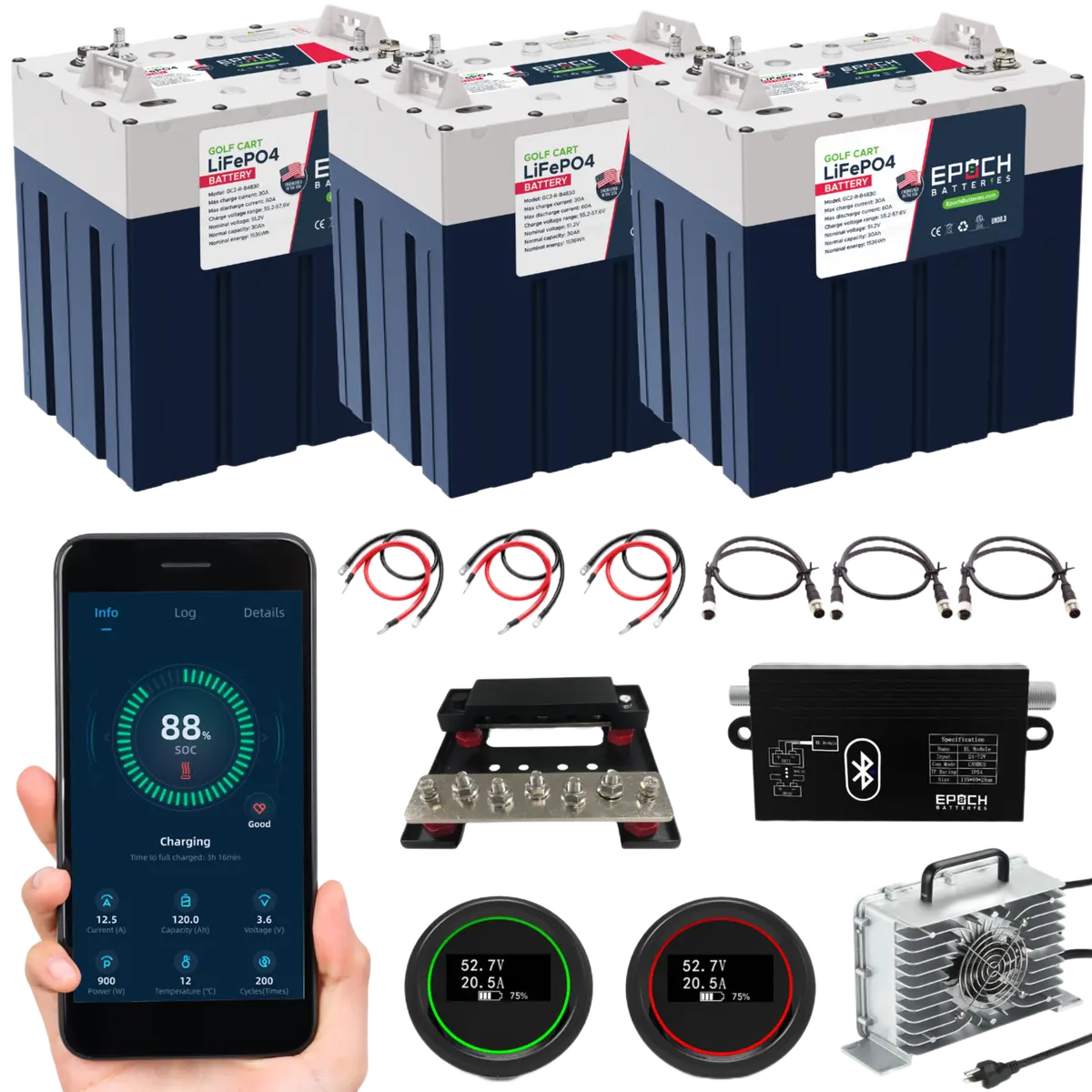 48V 90Ah Gc2 - Golf Cart Lifepo4 Lithium Battery - Complete Kit 1