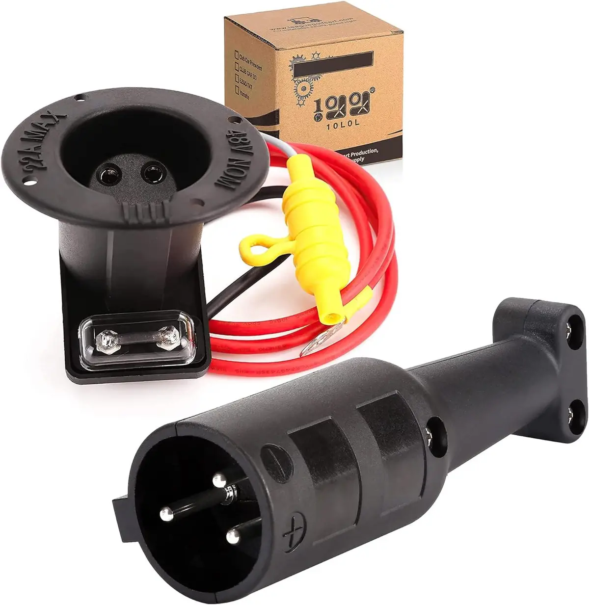 48V Dc Golf Cart Charger Plug And Socket 3-Prong For Club Car Ds & Powerdrive - 10L0l 1