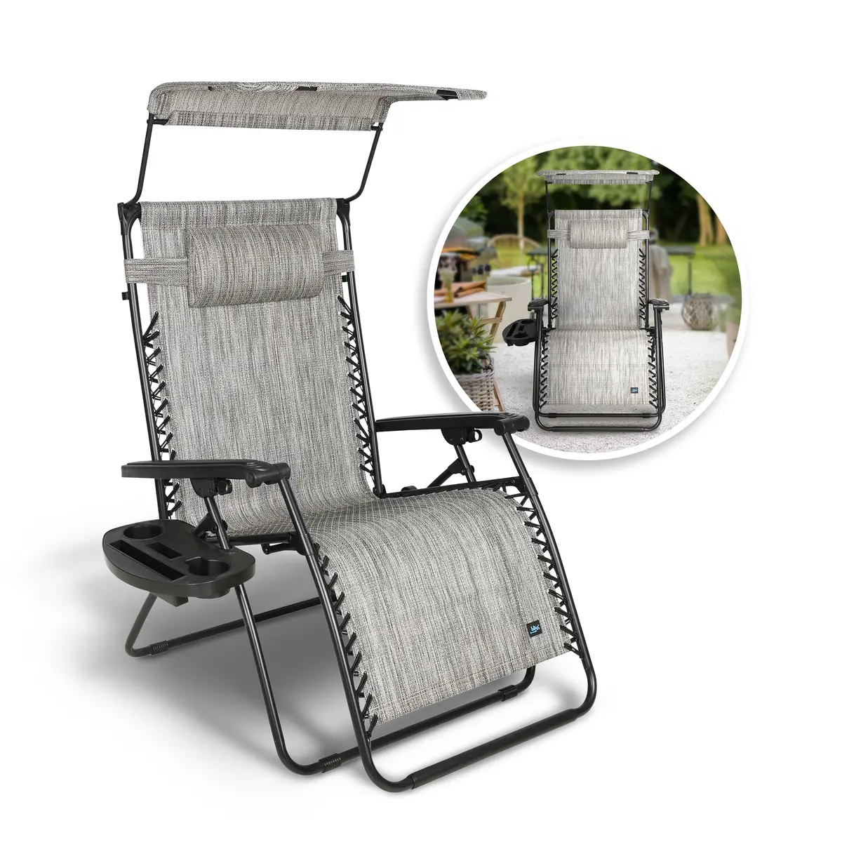Bliss Hammocks Gfc-451Xwp Gravity Free Chair W/ Canopy, Drink Tray, & Pillow | 33-In. Wide Xxl | Weather & Rust Resistant | 360 Lb. Capacity 1