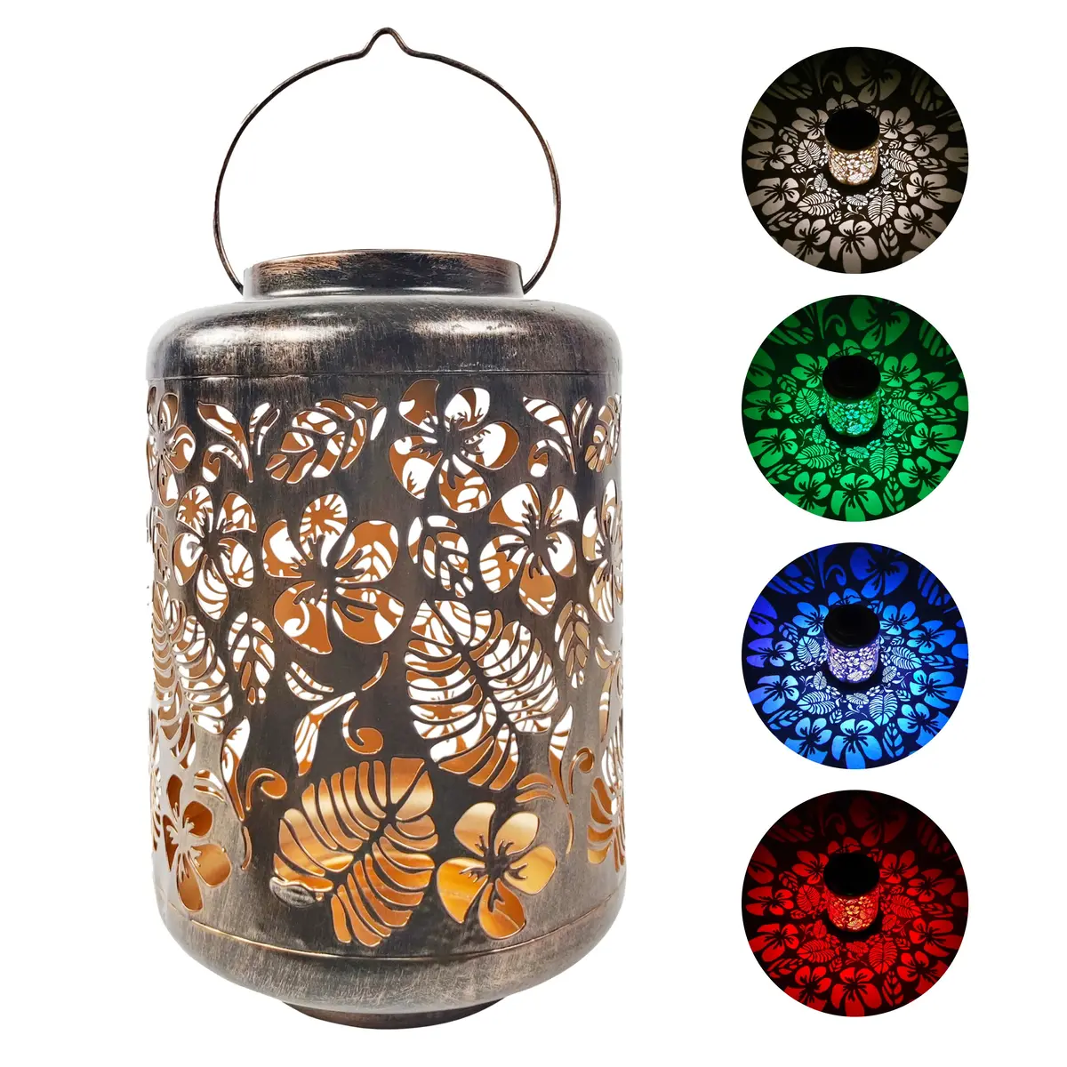 Bliss Outdoors Bsl-305-Bz Solar Led Lantern W/ Tropical Flower Design & Hand Painted Finish | 12-In. Tall | Waterproof Ip44 (Bronze) 1