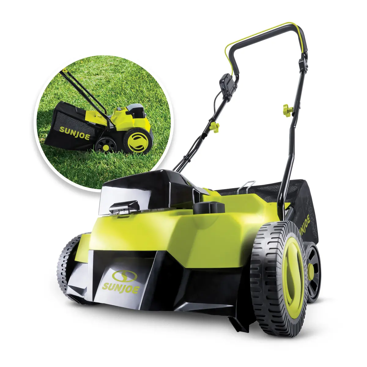 Sun Joe 24V-X2-Dts15 24-Volt* Cordless Scarifier + Dethatcher Kit | 5-Depth Positions | 14-Inch | Brushless Motor | W/ 2 X 4.0-Ah Batteries + Dual Port Charger 1