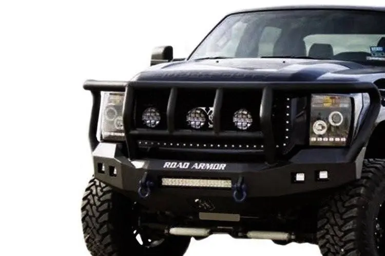 Road Armor Stealth 611R2b-Nw 2011-2016 Ford F250/F350/F450 Superduty Front Non-Winch Bumper Titan Ii Grille Guard, Black Finish And Square Fog Light Hole 1