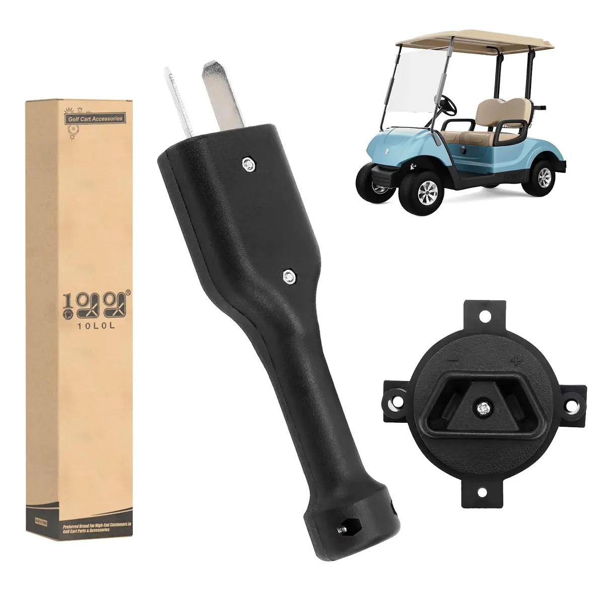 Golf Cart 2 Prong Crow Foot Charger Handle Plug & E-Way Plug Receptacle For Yamaha Electric - 10L0l 1