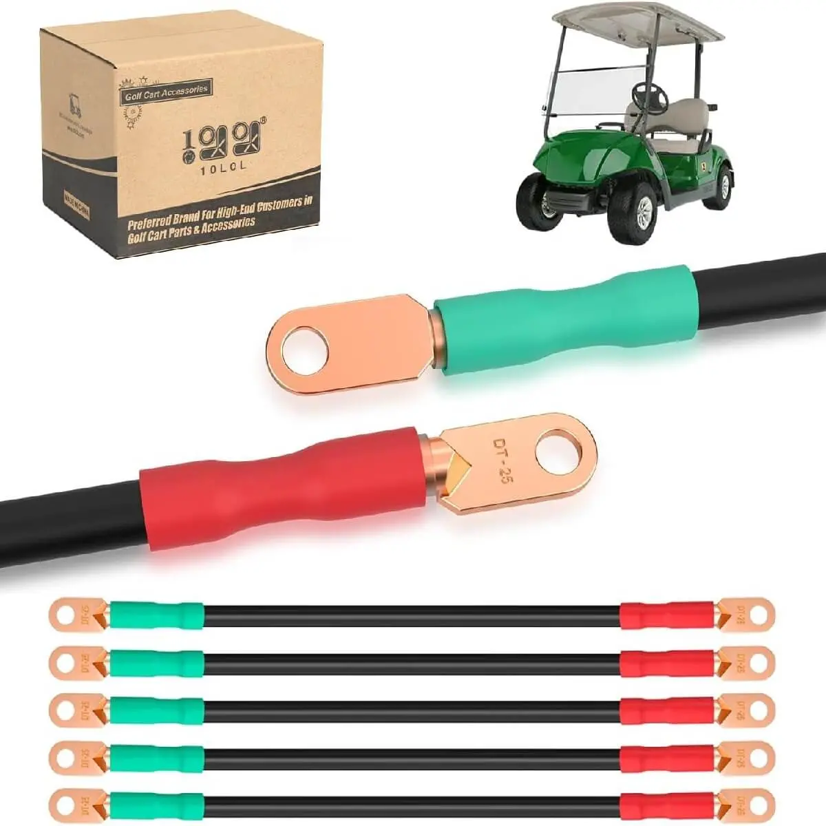 10L0l Golf Cart Battery Cable Set - Pure Copper 4 Gauge 14" For Yamaha G2/G8/G9 & Club Car Ds 1