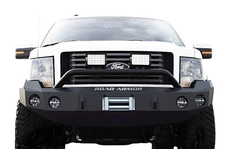 Road Armor Stealth 66134B 2009-2014 Ford F150 Front Winch Ready Bumper Pre-Runner Style, Black Finish And Round Fog Light Hole 1