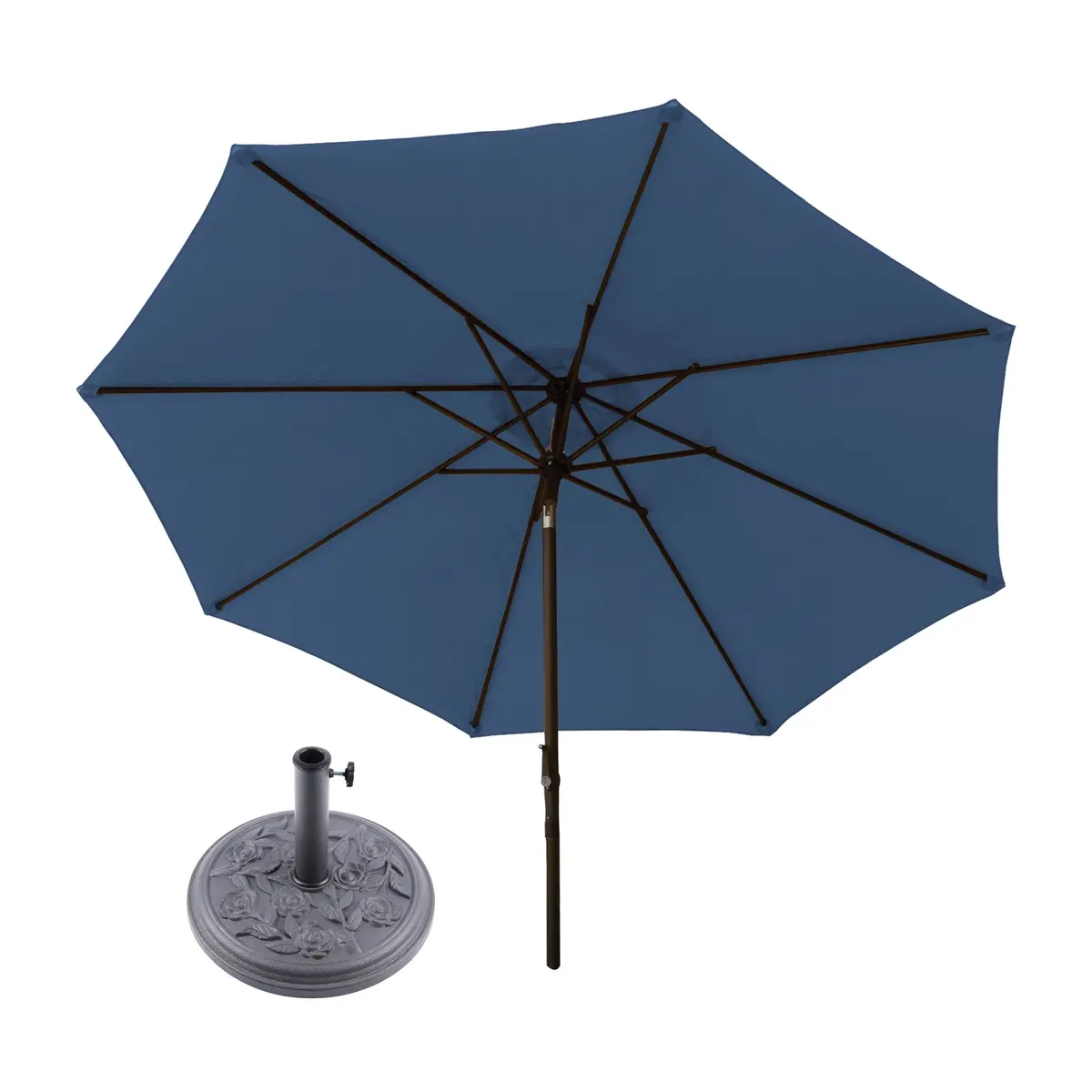 Bliss Outdoors Backyard Patio Bundle | Umbrella + Stand | Push-Button Tilt 1