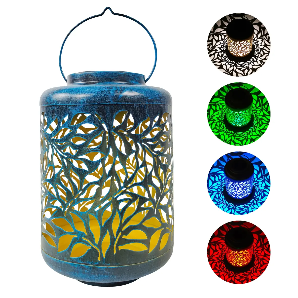 Bliss Outdoors Bsl-307-Bl Solar Led Lantern W/ Olive Leaf Design & Hand Painted Finish | 12-In. Tall | Waterproof Ip44 (Blue) 1