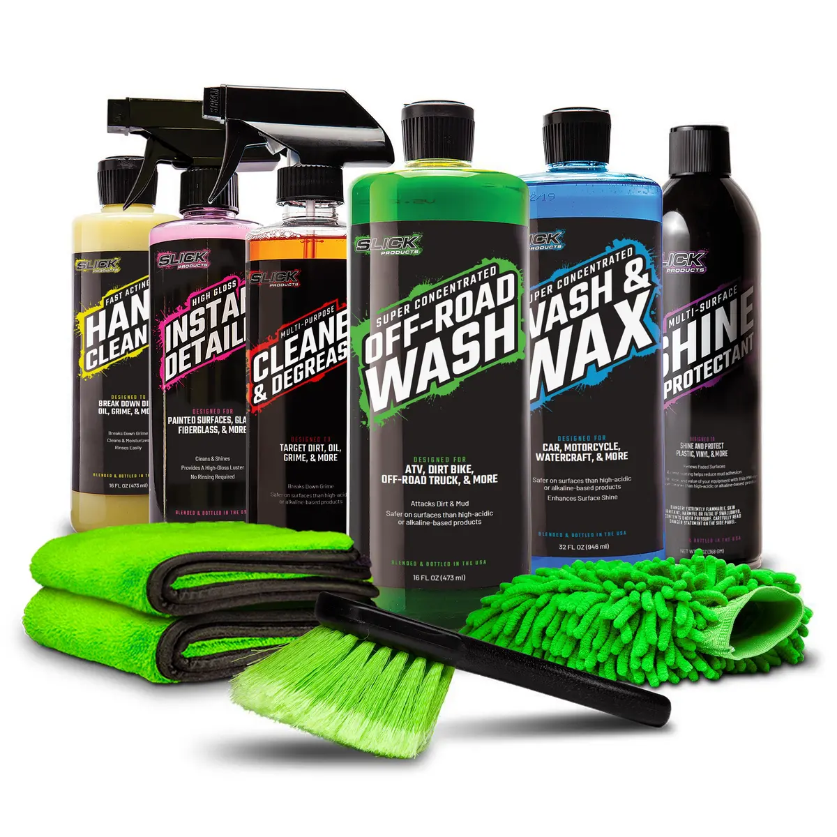 Slick Products Sp1279 Ultimate Wash Bundle | W/ Off-Road Wash Concentrate, Wash & Wax Concentrate, Shine & Protectant, Cleaner & Degreaser, Instant Detailer, Hand Cleaner, And 3 Cleaning Accessories 1