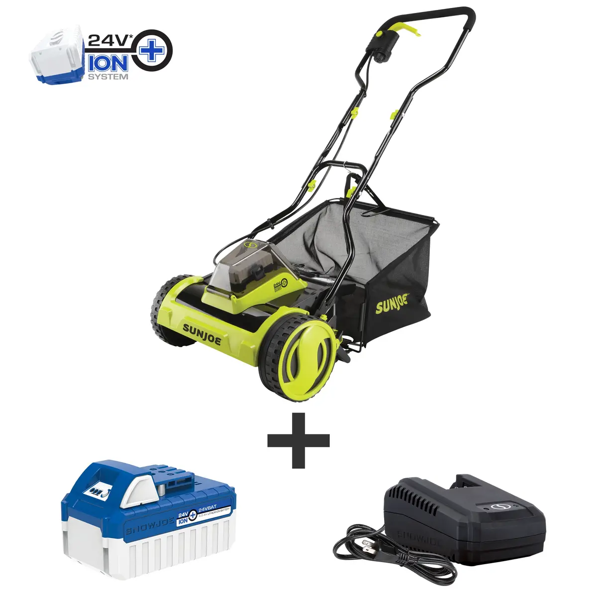 Sun Joe 24V-Crlm15 24-Volt* Ionmax Cordless Push Reel Mower Kit W/ Collection Bag | 15-Inch | W/ 4.0-Ah Battery + Charger 1