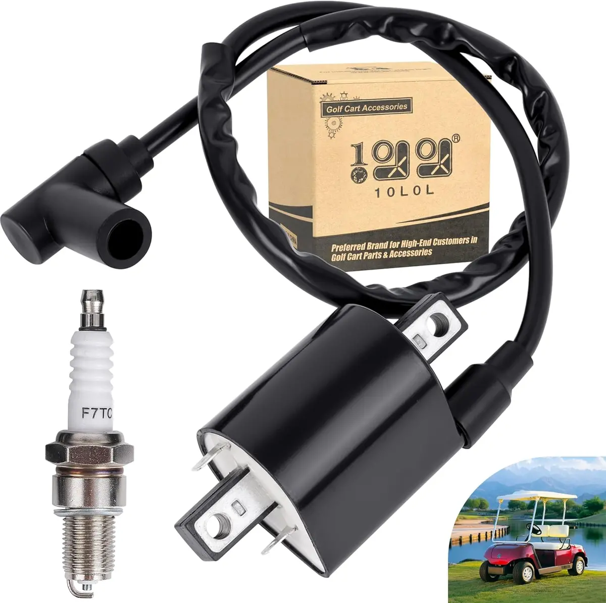 Golf Cart Ignition Coil & Spark Plug Compatible With Yamaha G2 G5 G8 G9 G11 G14 - 10L0l 1