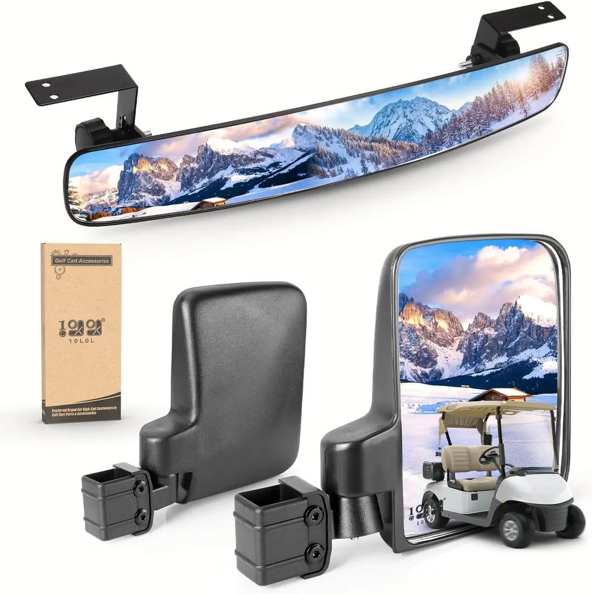 Universal Golf Cart Mirrors, No Drilling 180 Degree Rotation & Foldable-Hd Shatterproof Glass Mirrors - 10L0l 1