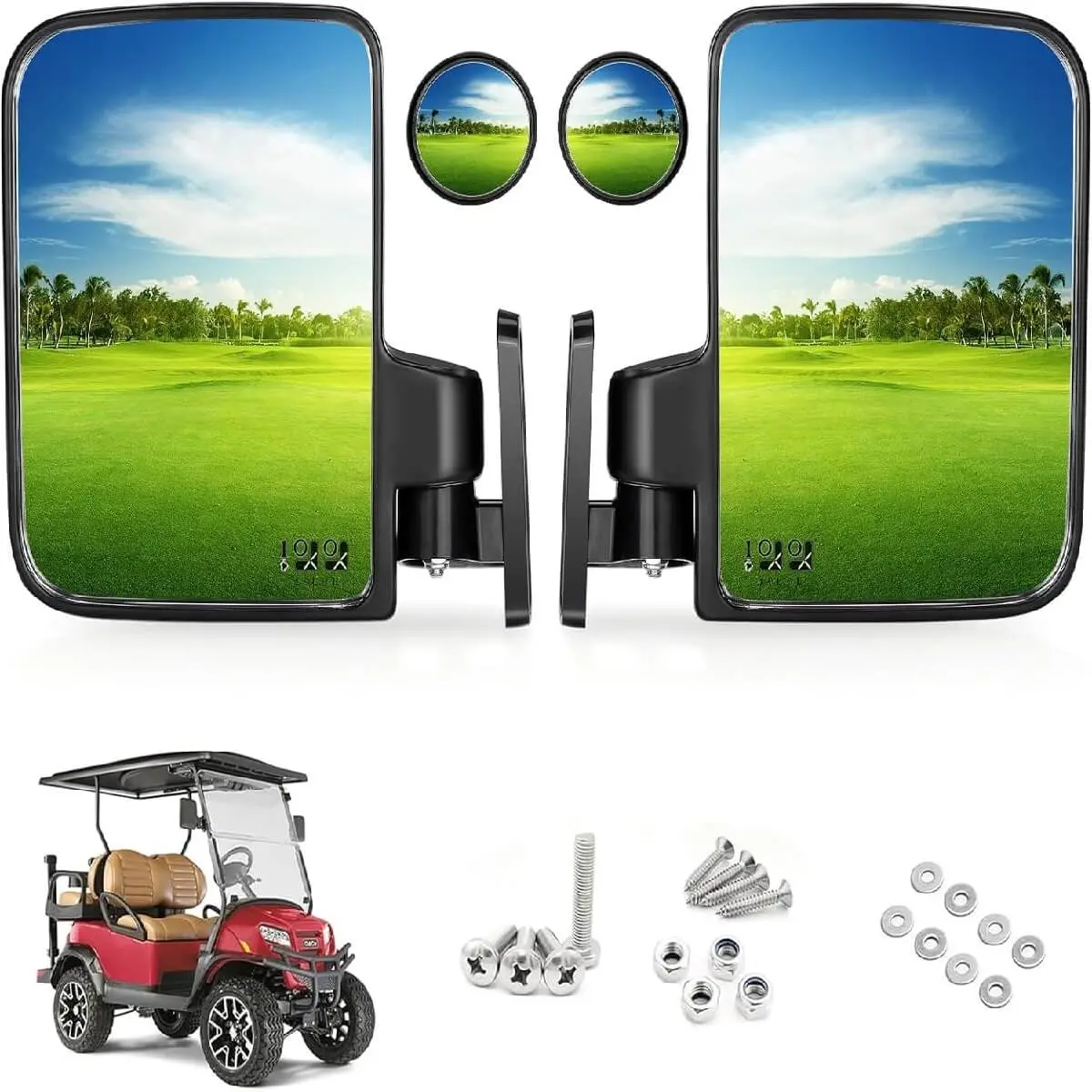10L0l Golf Cart Side Mirrors With Blind Spot Mirrors, Universal For Yamaha, Club Car, Ezgo 1