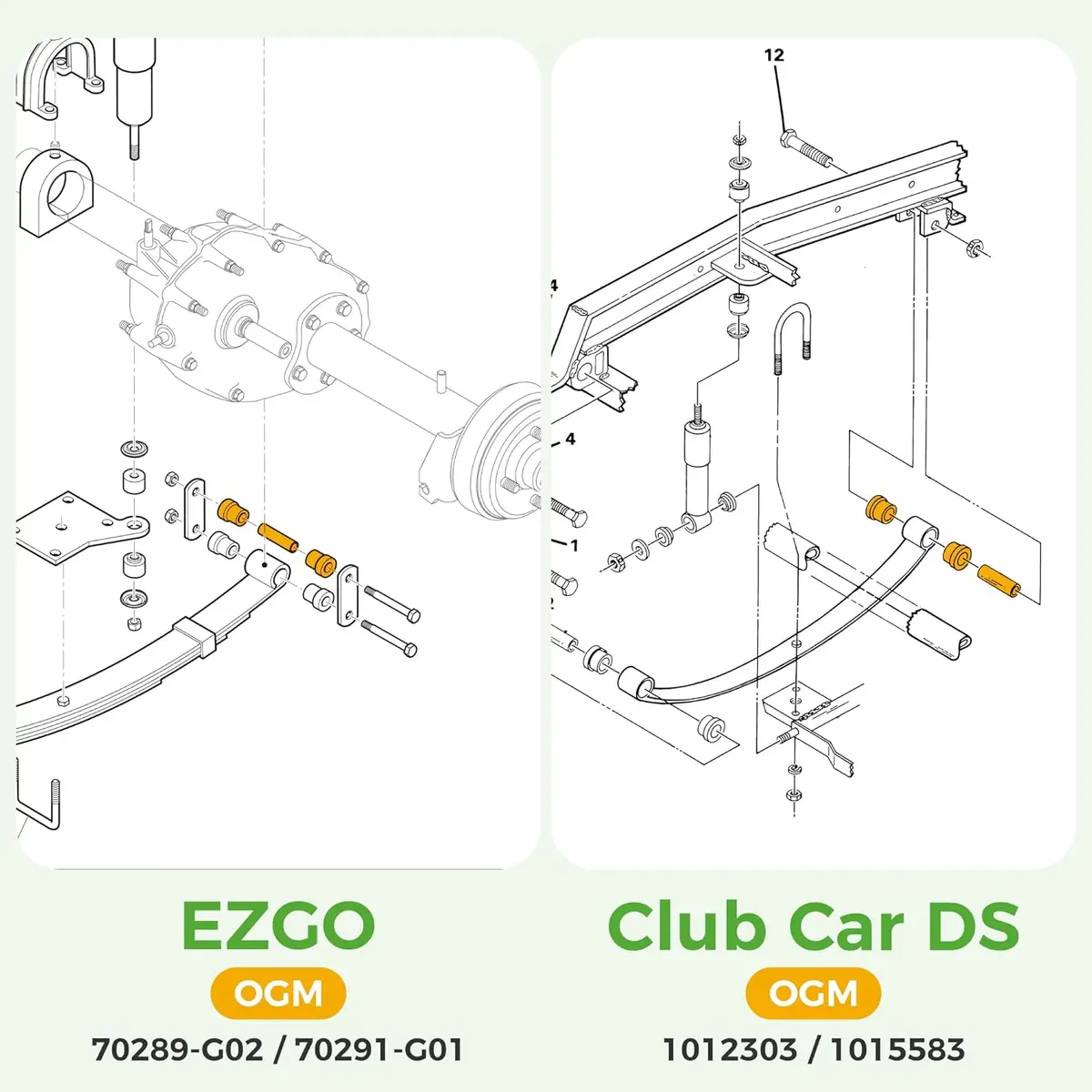 Golf Cart Rear Spring Bushing Kit For Ezgo Txt & Medalist Club Car Ds - 10L0l 3