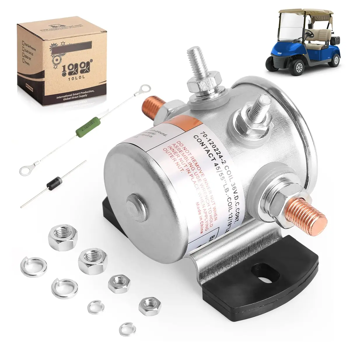 10L0l 36V Golf Cart Solenoid Kit W/ Resistor & Diode – Compatible With Ezgo Txt, Medalist, Marathon (1986-Up) 1