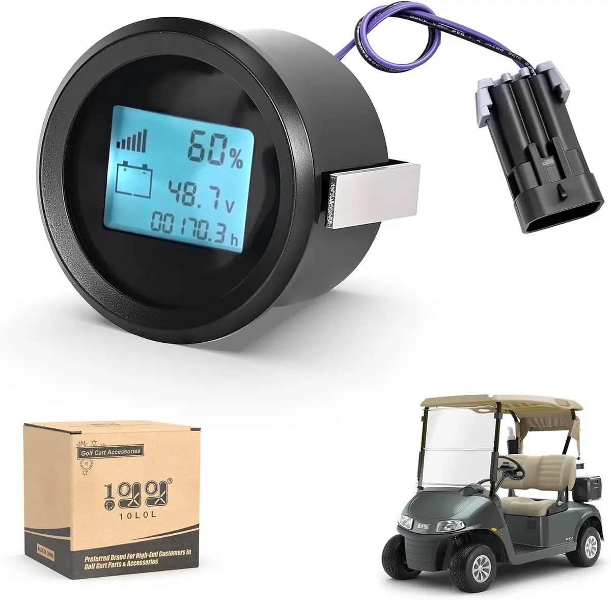 10L0l Golf Cart Battery Monitor Meter For Ezgo Rxv Electric (2008-Up) - Voltage & Charge Indicator 1