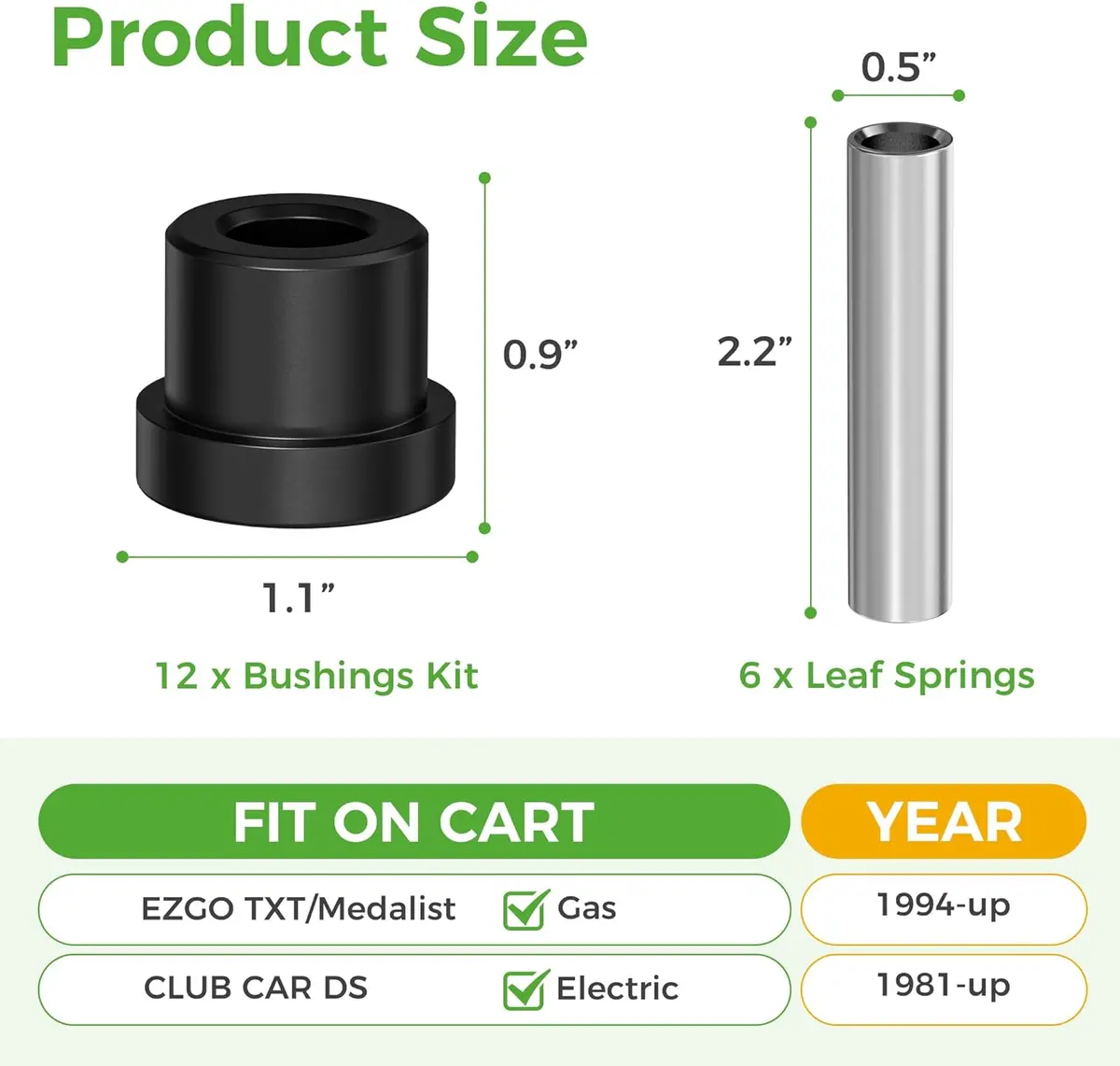 Golf Cart Rear Spring Bushing Kit For Ezgo Txt & Medalist Club Car Ds - 10L0l 4