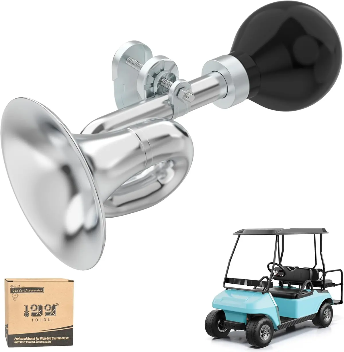 10L0l Golf Cart Horn, Retro Chrome Snail Air Horn For Yamaha, Ezgo, Club Car 1