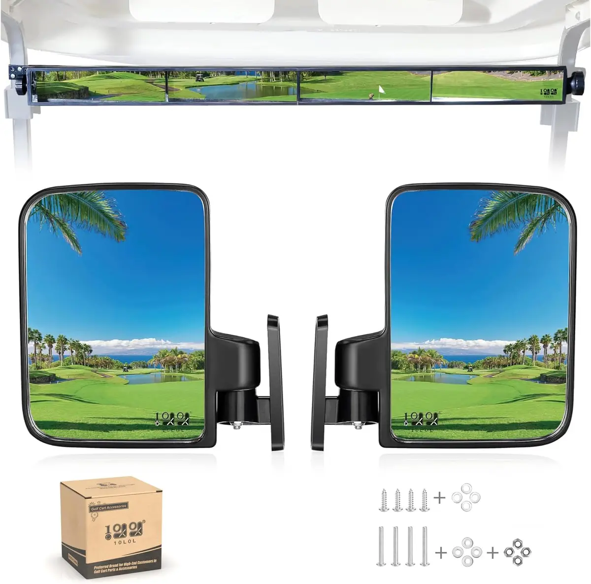 Golf Cart Side Mirror And 4 Panel Rearview Mirror Kit For Club Car Ezgo Yamaha - 10L0l 1