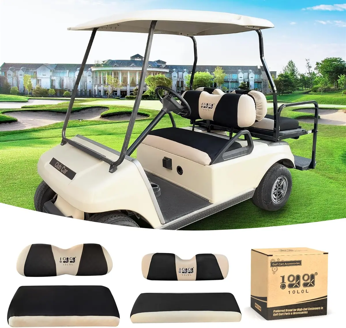 Golf Cart Front Rear Seat Cover Set For Ezgo Txt Rxv & Club Car Ds - 10L0l 1