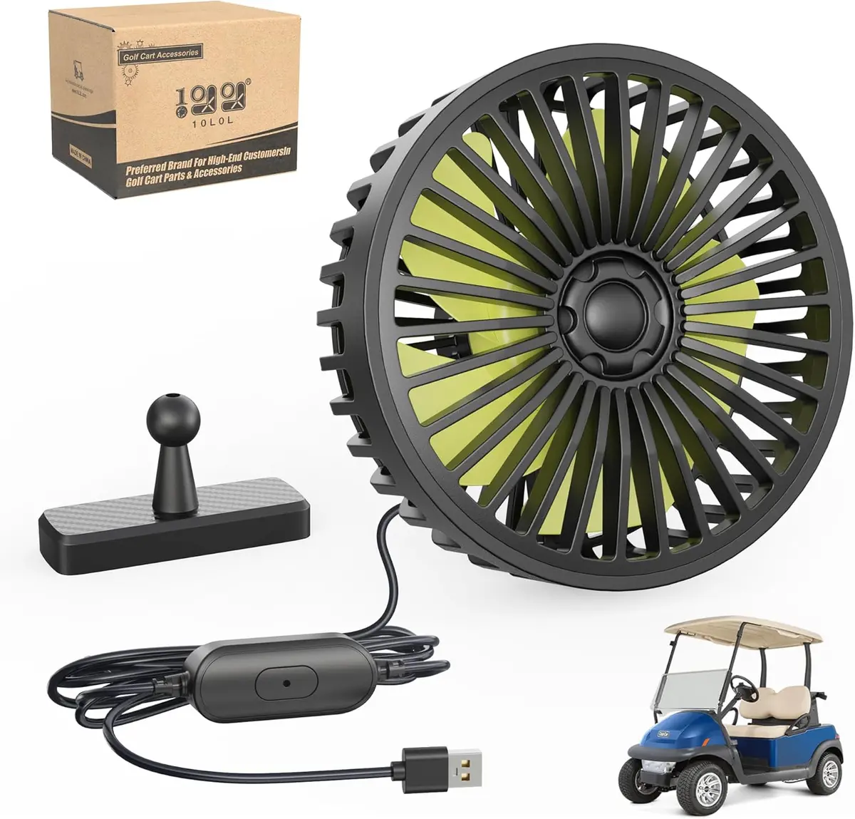 Universal Fan With Magnetic Bracket, 3 Speed Settings Usb Powered Fan For Office Car Golf Cart With Magnetic Bracket 1