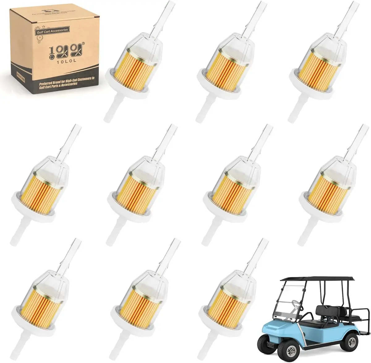 Fuel Filter With 1/4" And 5/16" Fuel Line For Gas Golf Cart Yamaha Ezgo Club Car Ds Precedent - 10L0l 1