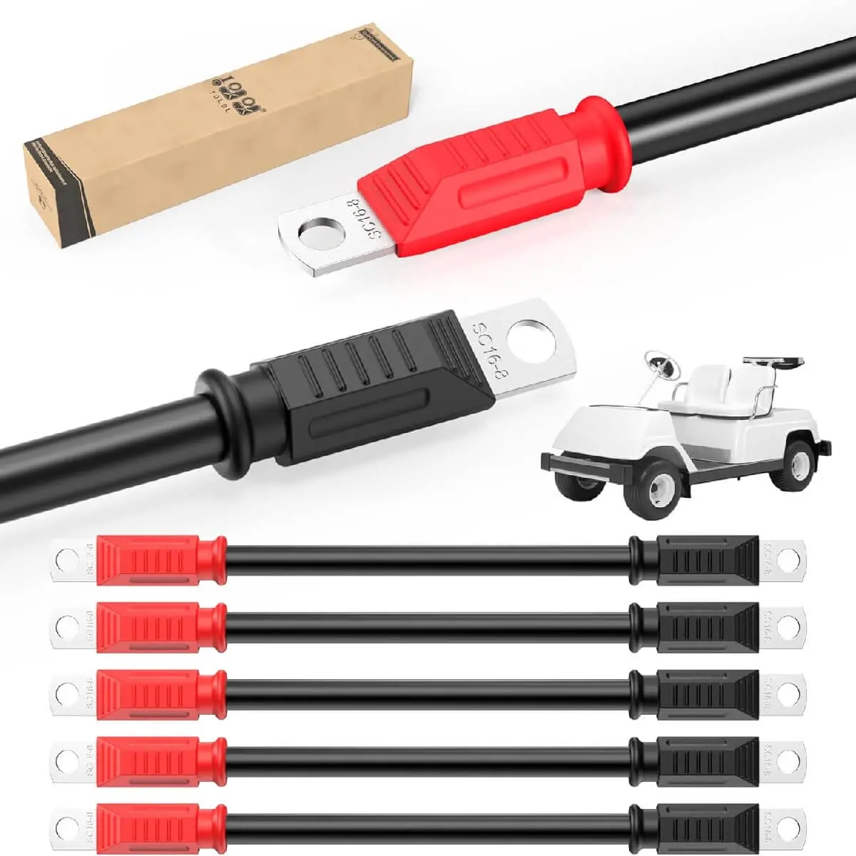 10L0l Golf Cart Battery Cable Set - Pure Copper 4 Gauge 14" For Yamaha G2/G8/G9 & Club Car Ds 2