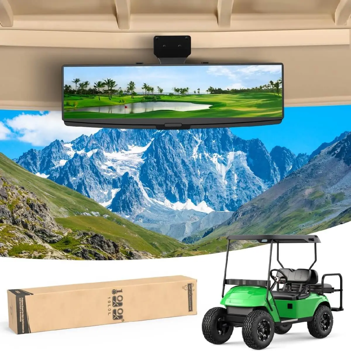 10L0l 180° Panoramic Golf Cart Rear View Mirror With Led Light | Universal Fit 1