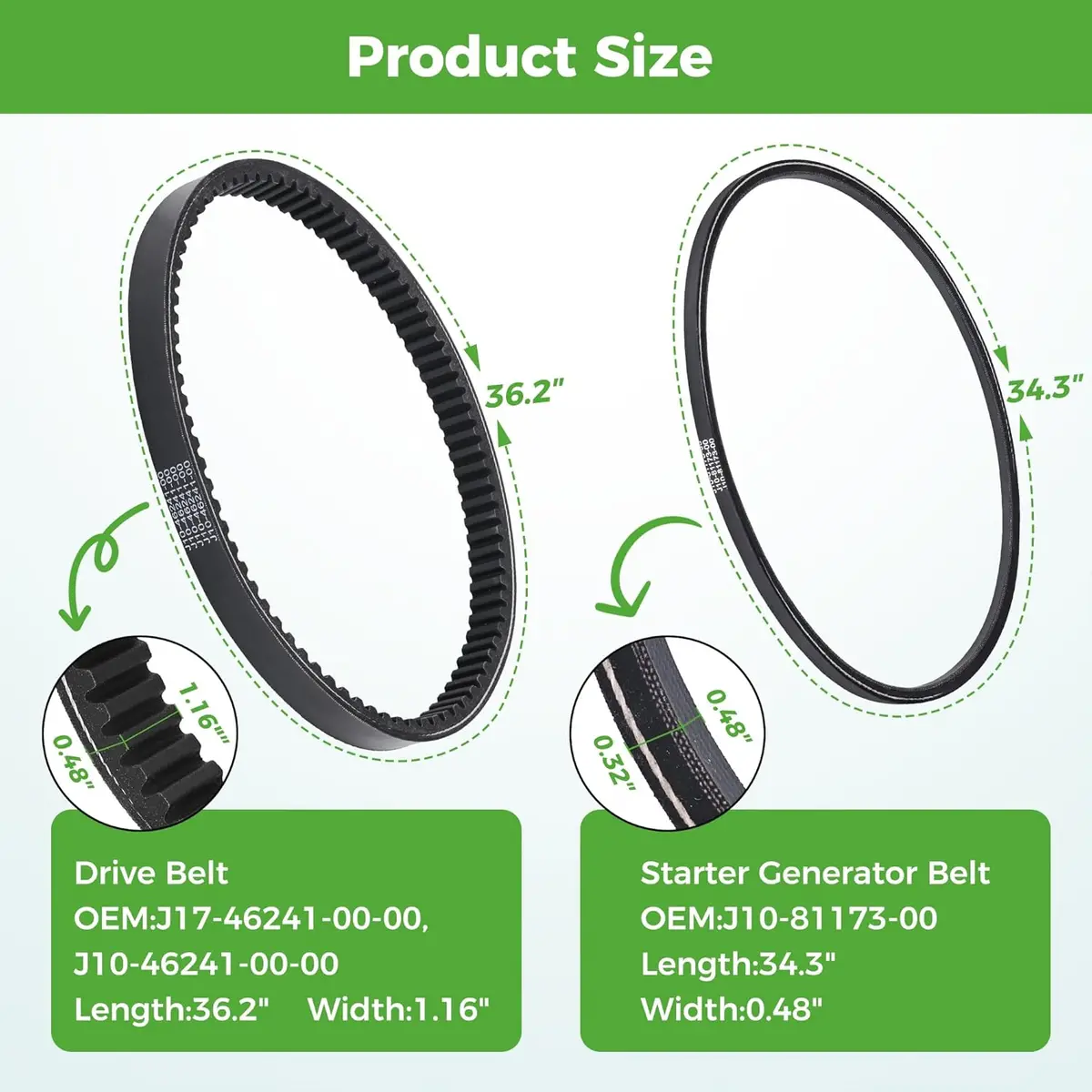 10L0l Drive Belt & Starter Generator Belt Kit For Yamaha G1/G3 (1978–1989) 2