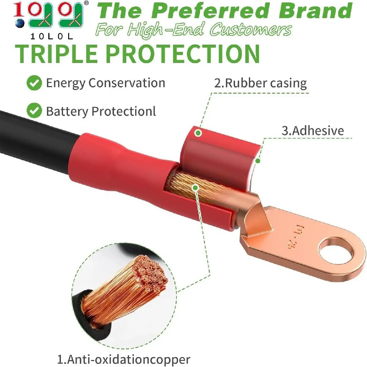 10L0l Golf Cart Battery Cable Set - Pure Copper 4 Gauge 14" For Yamaha G2/G8/G9 & Club Car Ds 2