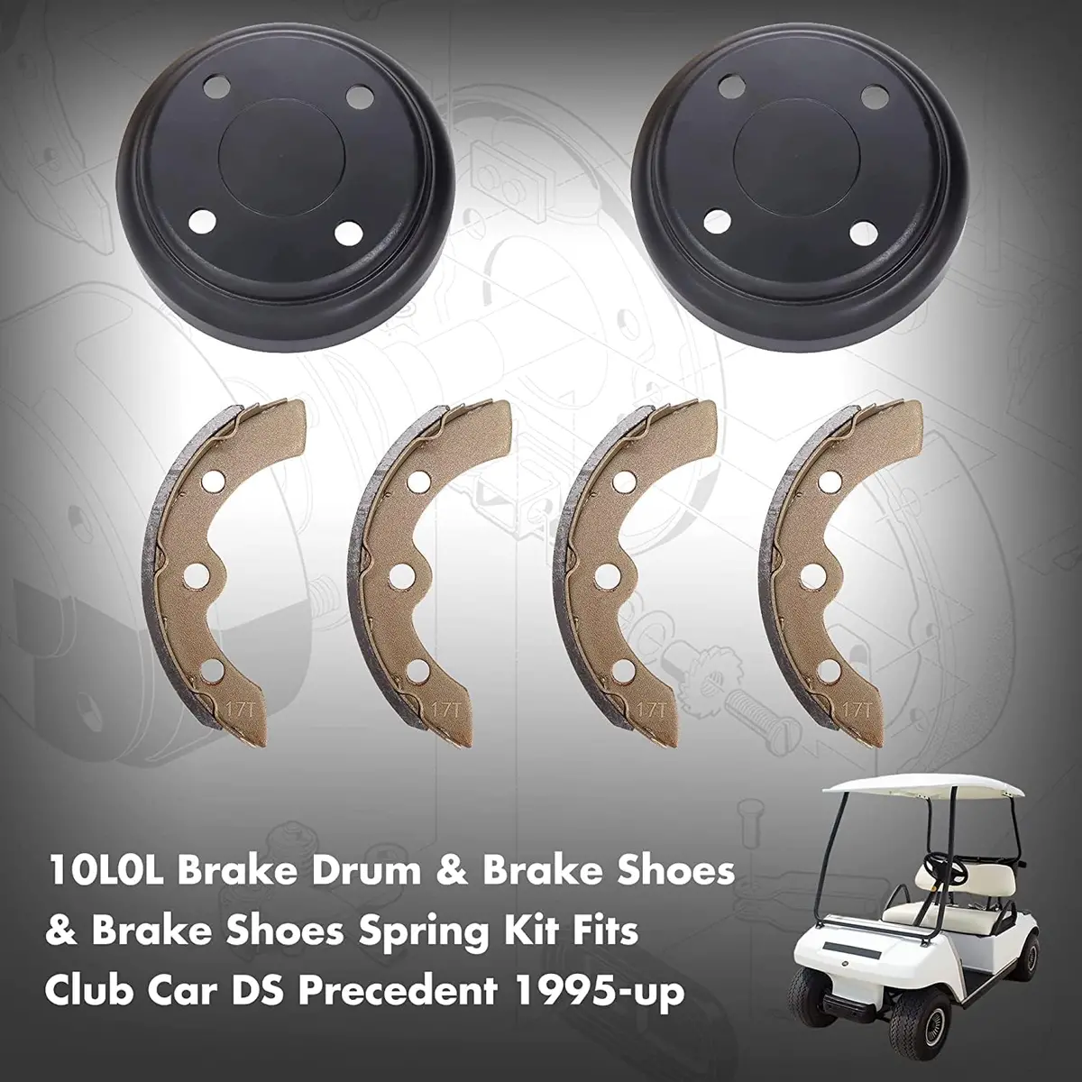 Golf Cart Brake Pads And Brake Drum Deluxe Set For Club Cart Ds Precedent - 10L0l 2