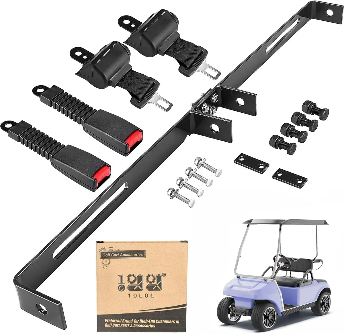 Universal Golf Cart Seat Belts & Bracket Kit – 2Pcs Retractable Belts For Ezgo, Yamaha, Club Car 1