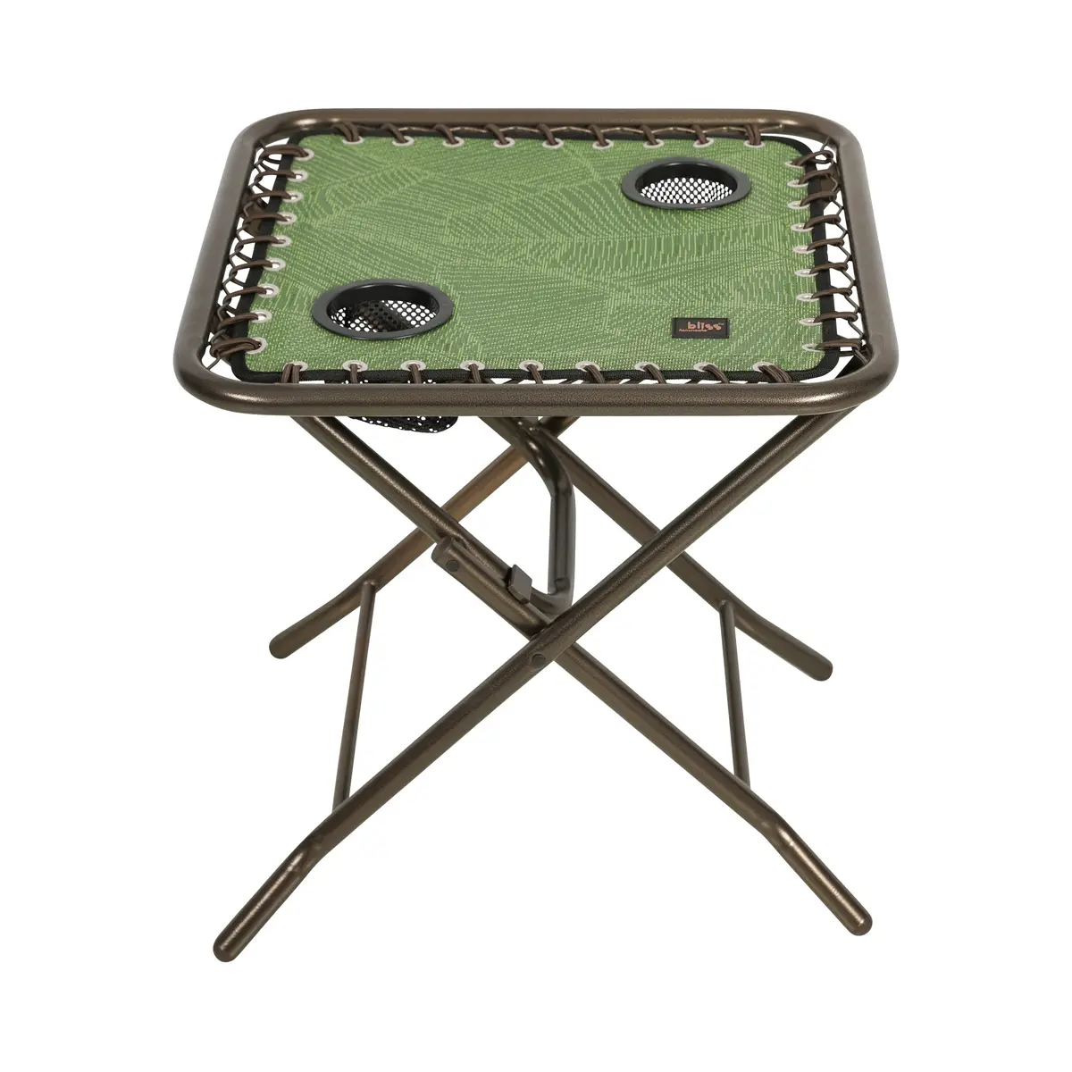 Bliss Hammocks Gfc-Tbl-Gbl Folding Side Table W/ 2 Built-In Cup Holders | 20-In. Surface | Weather Resistant | 40 Lb. Capacity (Green Banana Leaf) 1