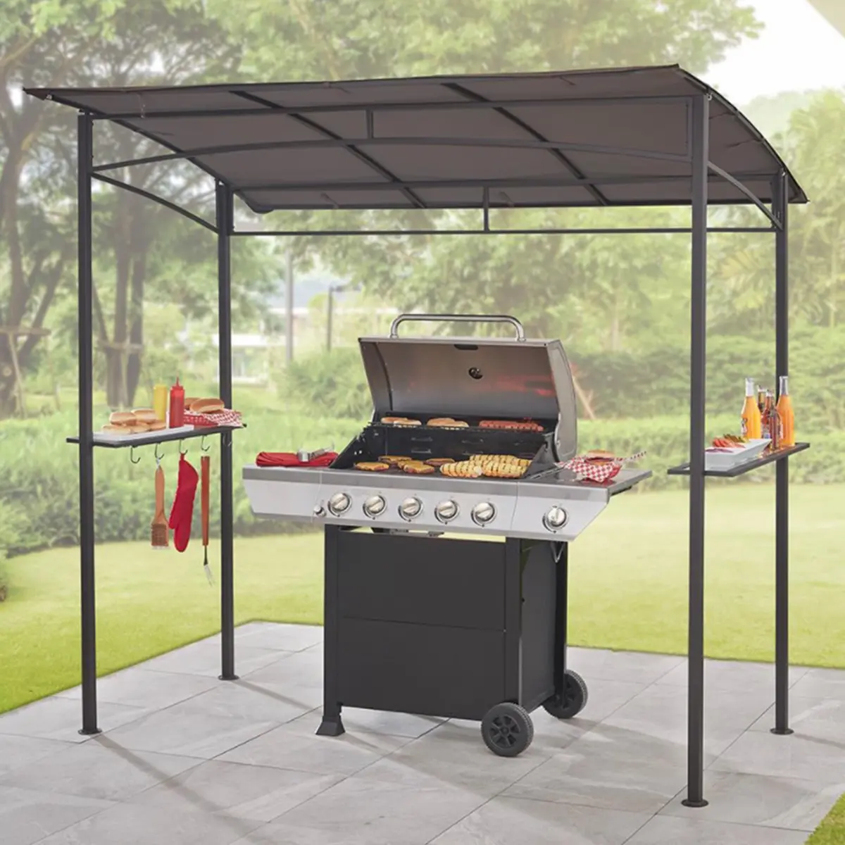 Bliss Outdoors Bca-100 Bbq Grill Gazebo Canopy W/ Serving Shelf & Mounted Hooks | 85-Inch | Weather-Resistant 2