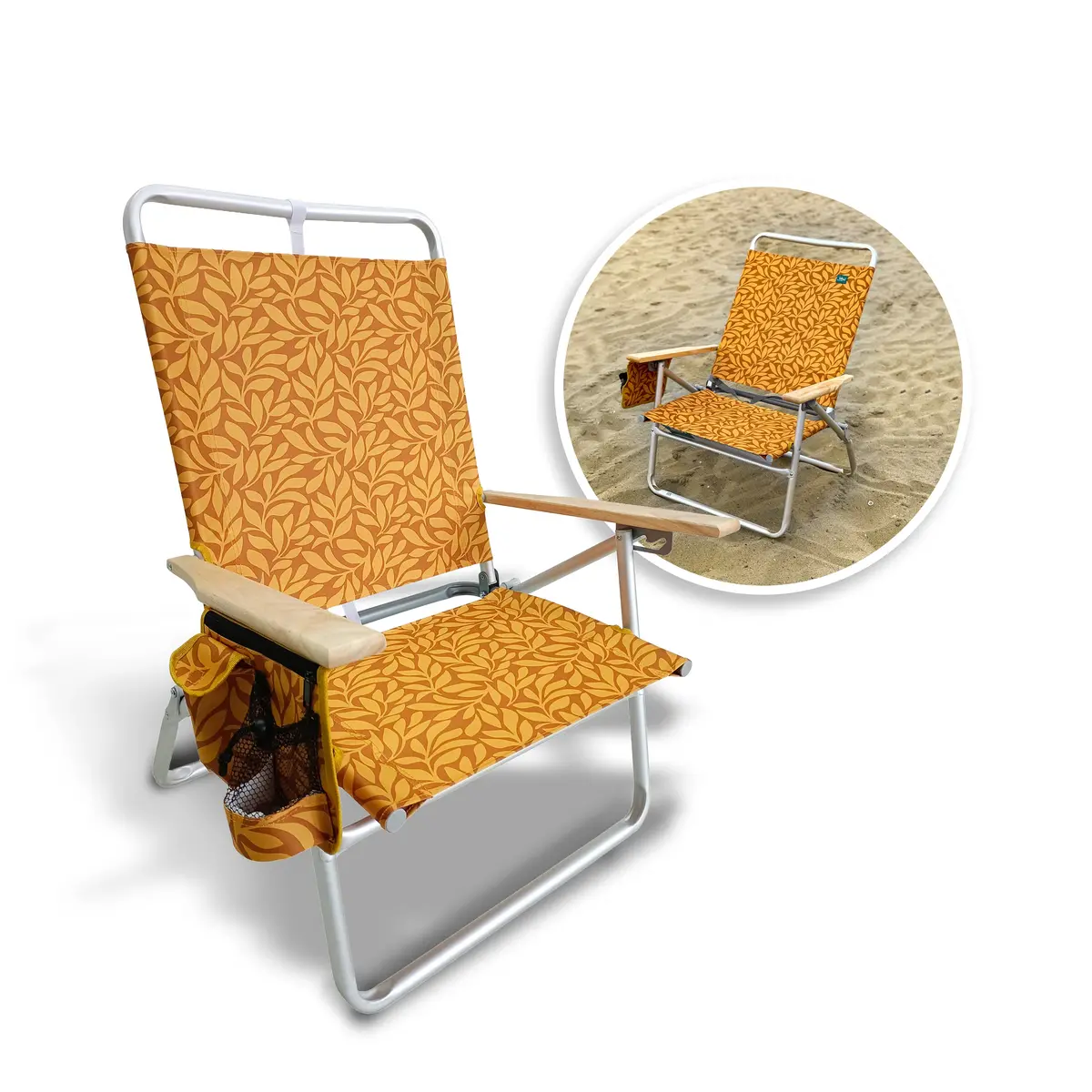 Bliss Hammocks Bbc-354-Al Foldable Beach Chair W/ Side Pocket | 3 Reclining Positions | Storage Pouch, Phone Holder, & Cup Holder Included | 275 Lb. Capacity (Amber Leaf) 1
