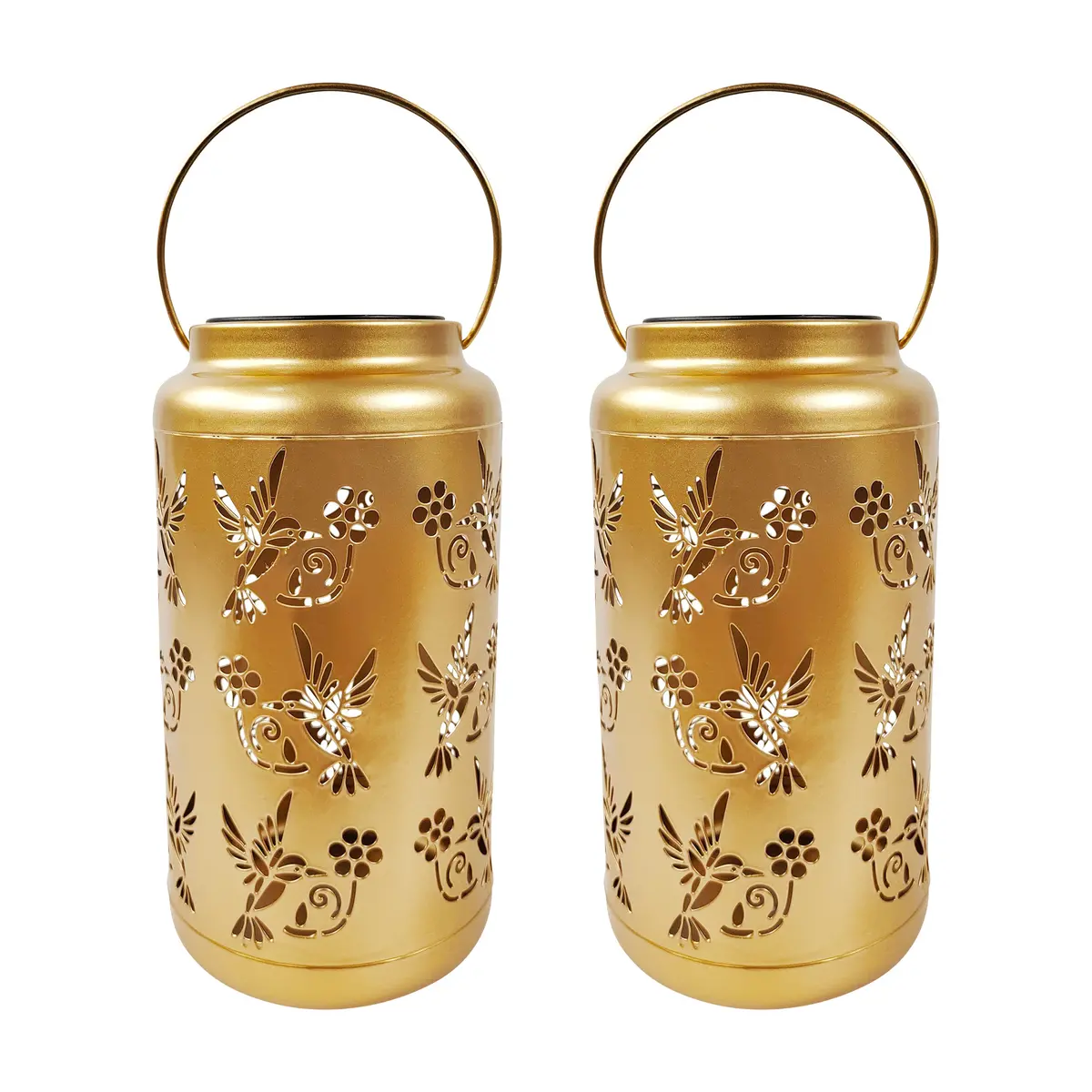 Bliss Outdoors Bsl-309-G Set Of 2 Solar Led Lanterns W/ Humming Bird Design & Hand Painted Finish | 9-In. Tall | Waterproof Ip44 (Gold) 2