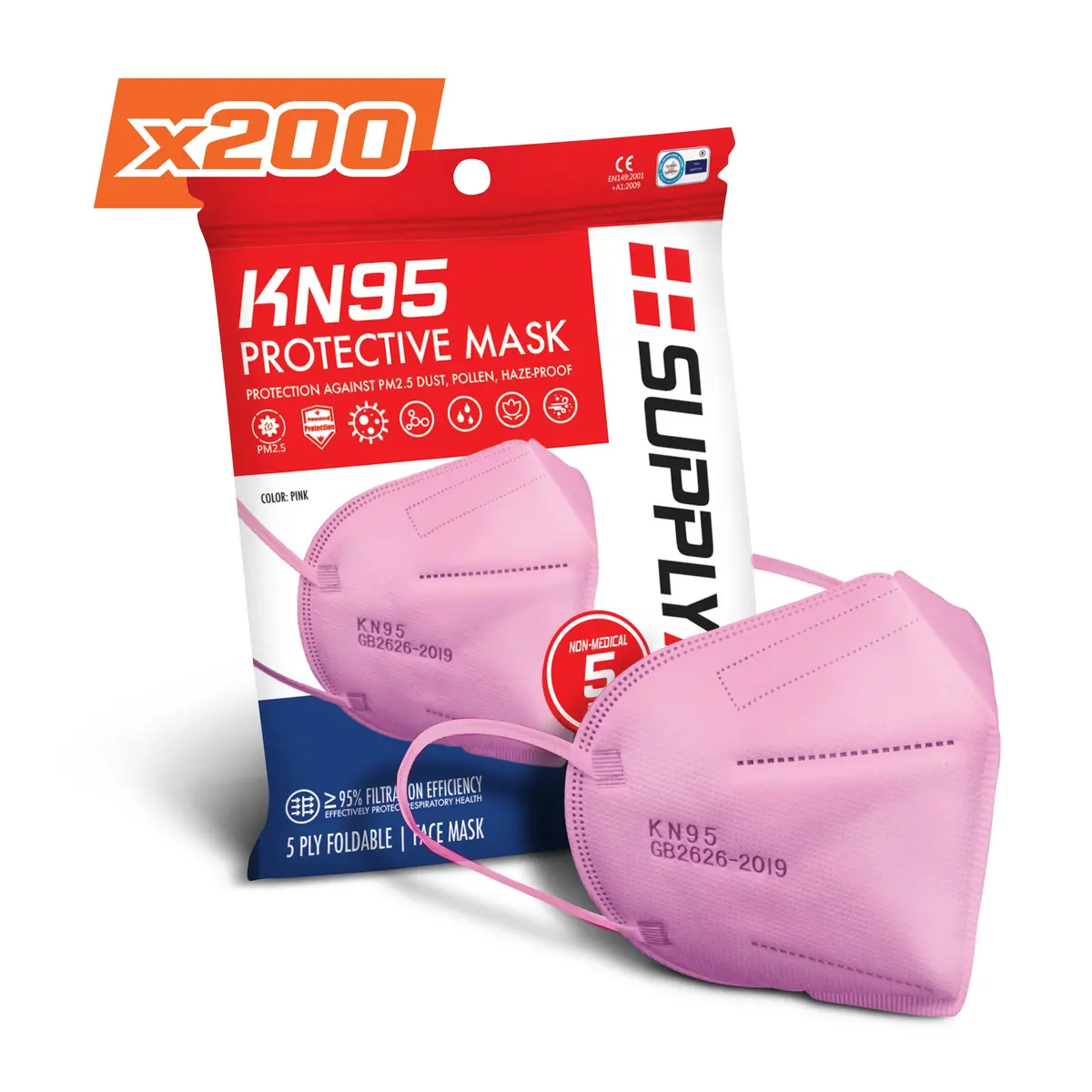 Supplyaid Protective Face Mask Bundle | 1,000-Pack | Pink | Gb2626 Standard 1