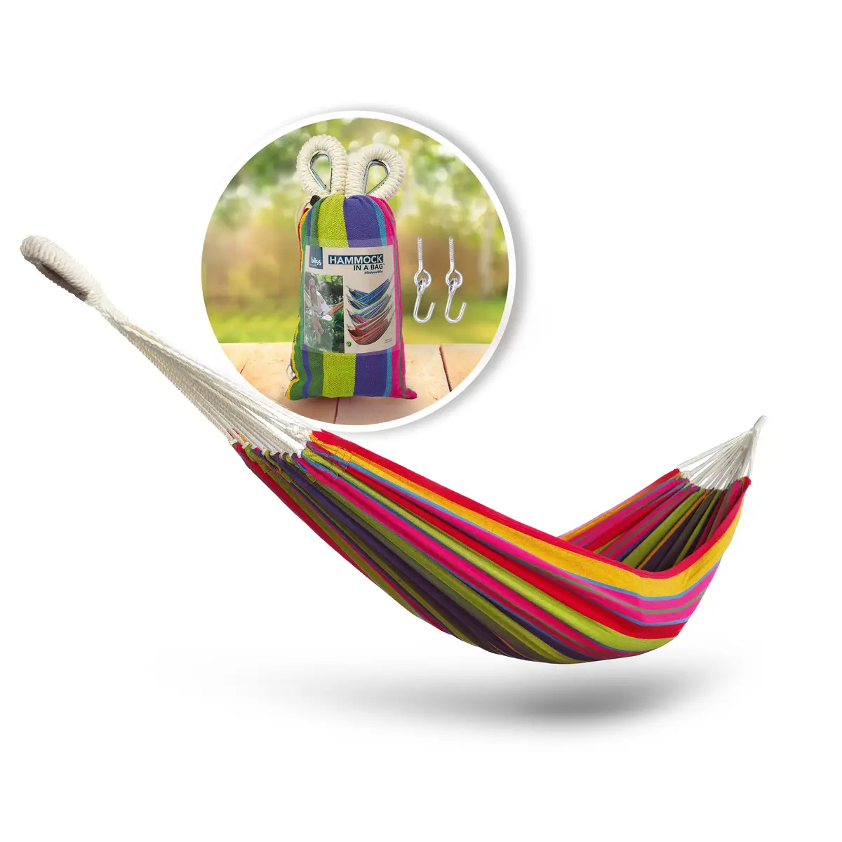 Bliss Hammocks Bh-400-Mg Hammock In A Bag W/ Rope Loops & Hanging Hardware | 40-In. Wide | 220 Lb. Capacity (Mardi Gras) 1
