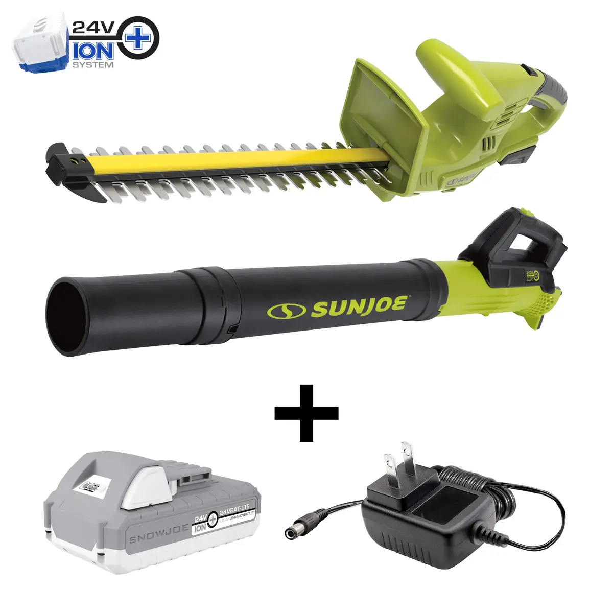 Sun Joe 24V-Ht18-Tb-Lte Garden Combo Kit W/ 24V* 2.0-Ah Batteries + Charger | Hedge Trimmer | Turbine Blower 1