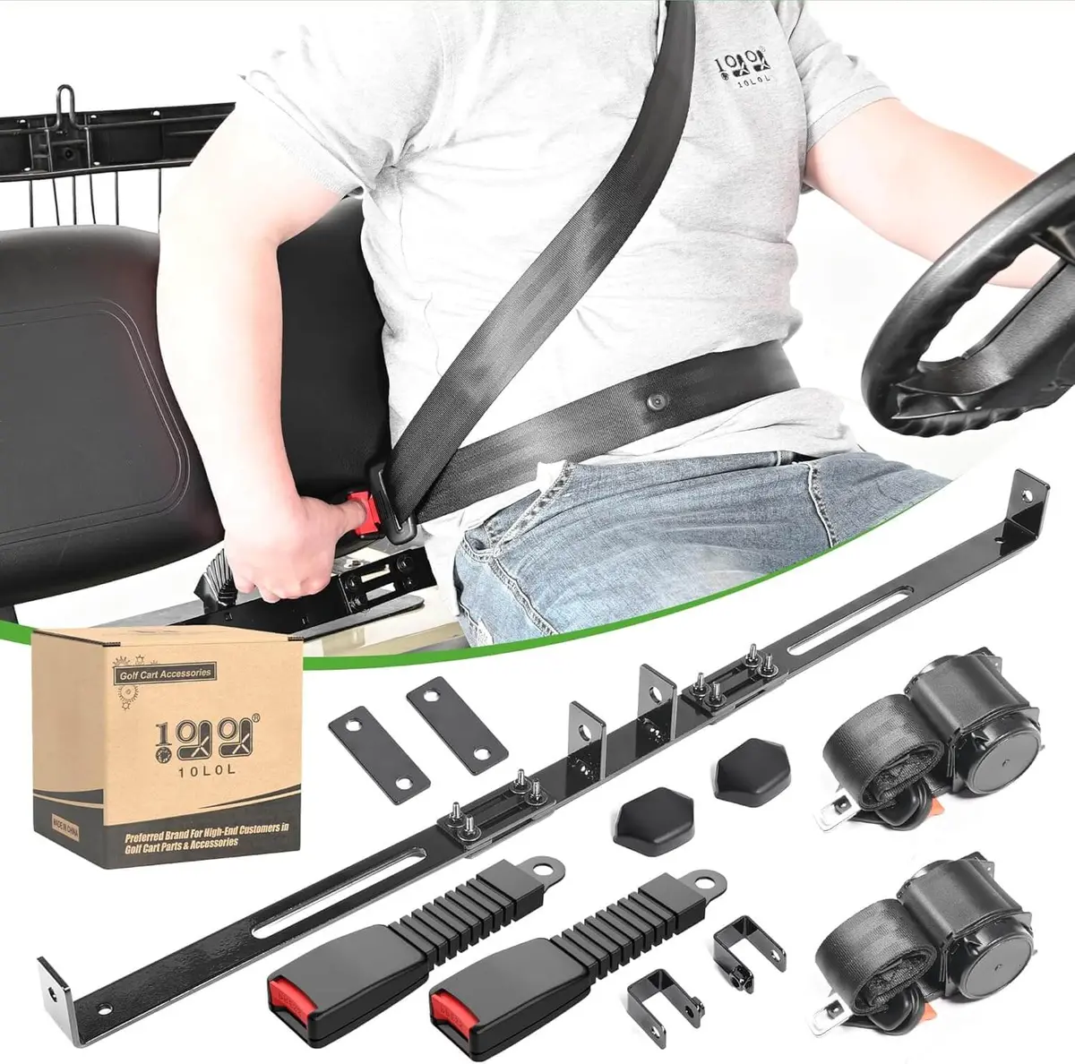 10L0l Three-Point Golf Cart Seat Belts Kit – Dot Certified For Ezgo Txt & Club Car Ds (2-Passenger Models) 1