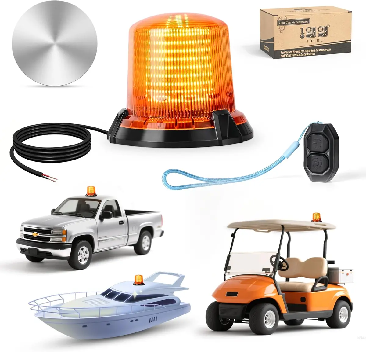 10L0l Universal Flashing Safety Light - 12-80V Waterproof Led Strobe For Golf Golf Carts, Police Car & Emergency Vehicles 1