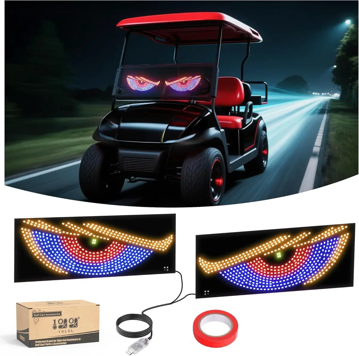 Golf Cart Devil Eyes Led Light – Usb-Powered Windshield Display W/11 Dynamic Modes - 10L0l 1