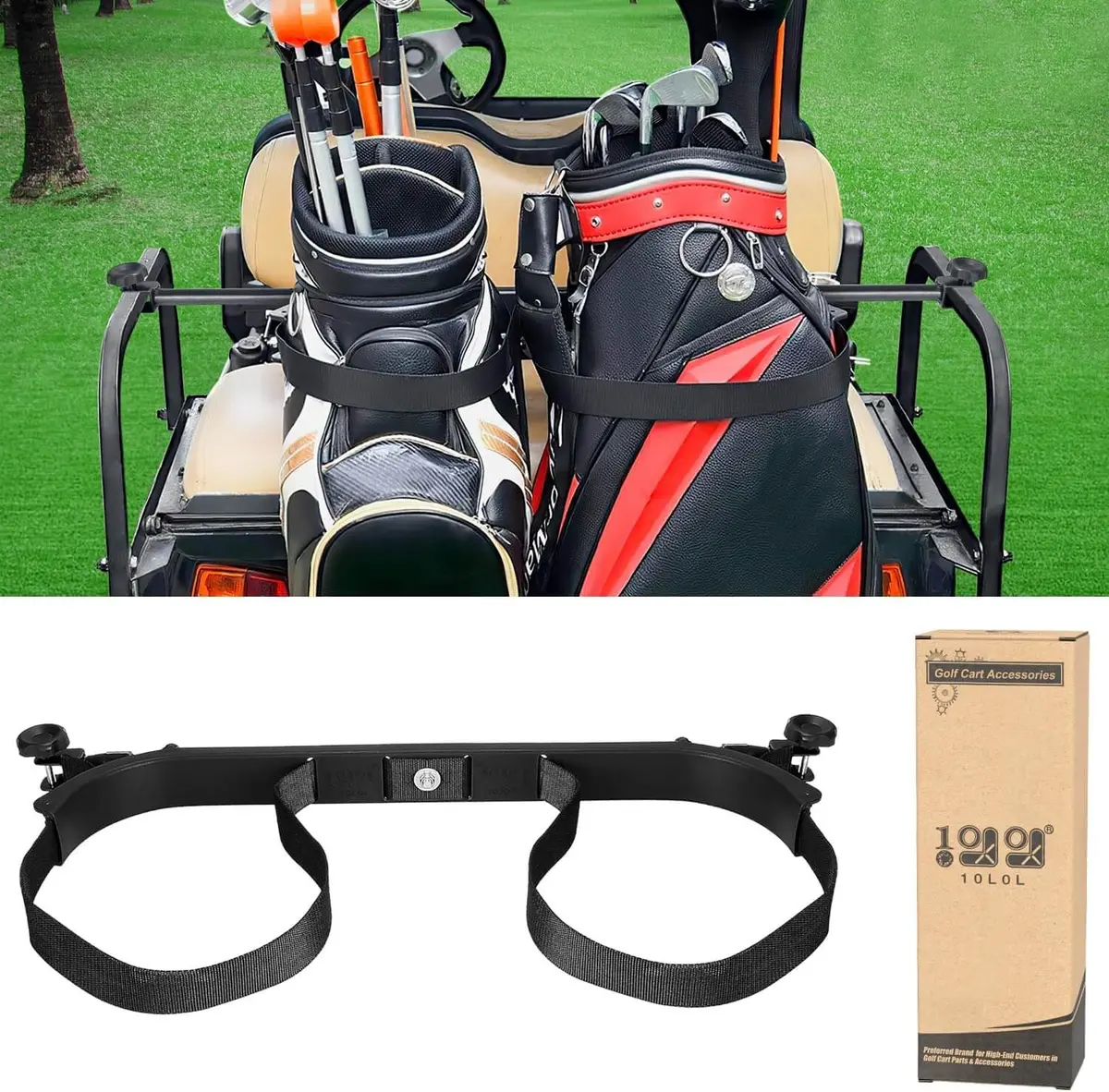 Upgraded Golf Bag Holder Attachment No Drilling Required For Yamaha, Ezgo, Club Car - 10L0l 1