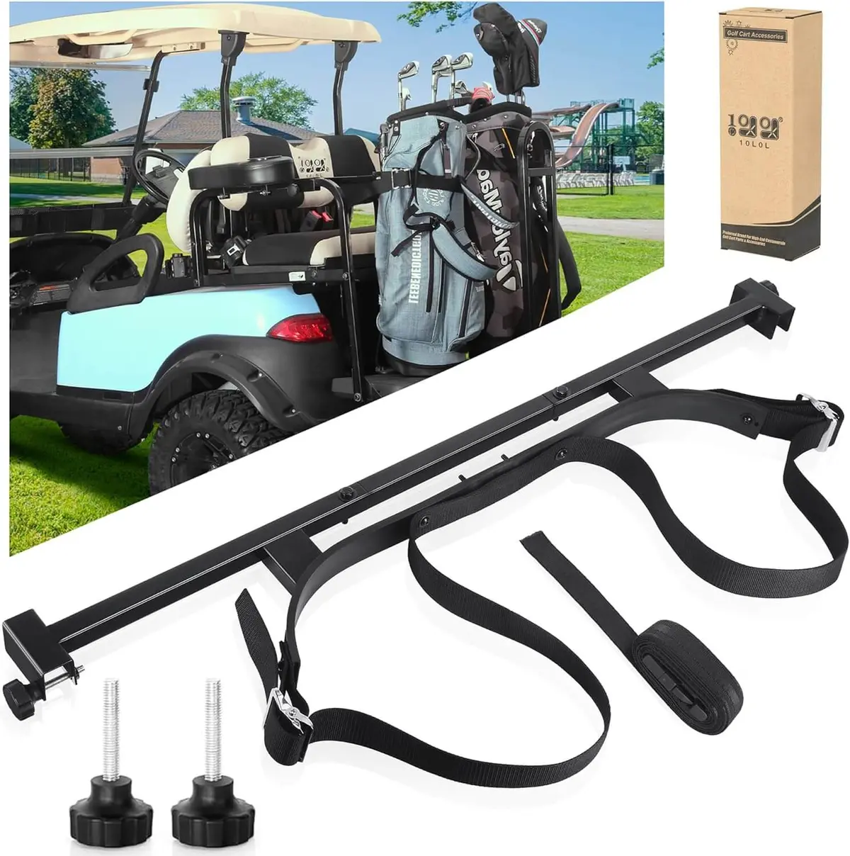 Golf Cart Rear Seat Bag Holder Bracket Attachment For Most 2+2 Golf Cart Rear Seats, No-Drilling - 10L0l 1