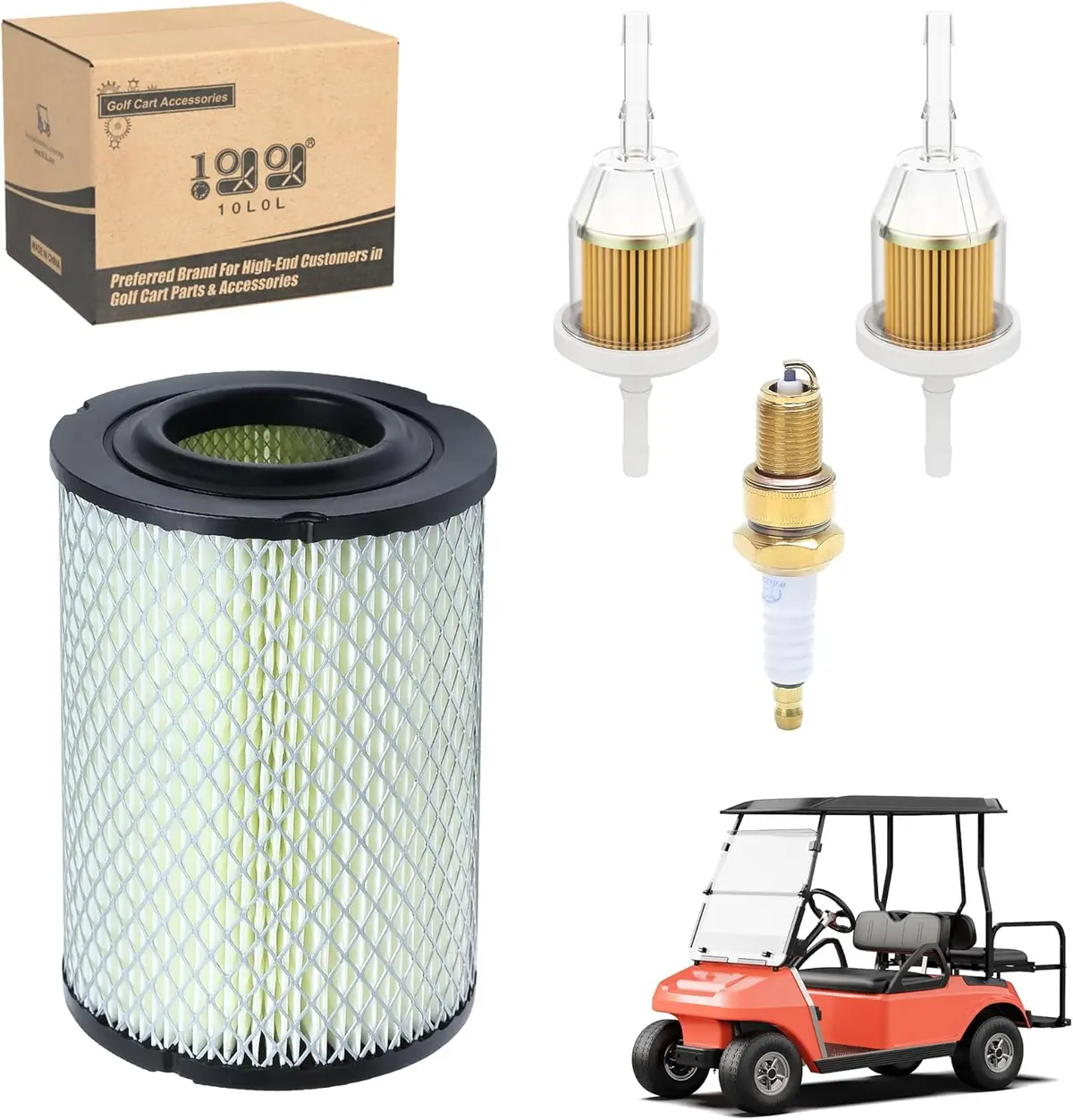 Golf Cart Tune Up Kit For Club Car Ds Gas 1984-1991 Air Filter Fuel Filter Park Plug - 10L0l 1