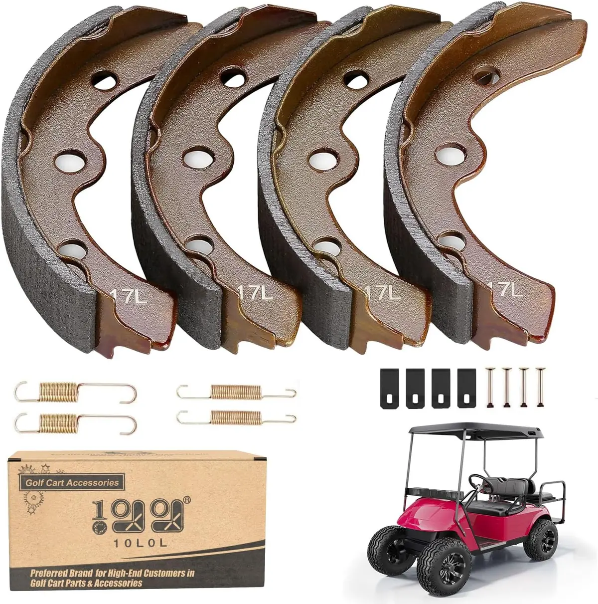 Universal Golf Cart Brake Shoes Kit - Compatible With Club Car, Ezgo & Yamaha Models - 10L0l 1