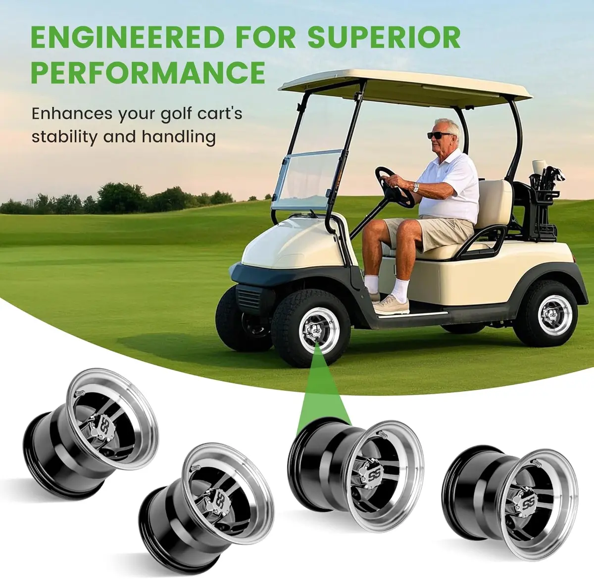 Aluminum Golf Cart Wheel Rims 8 Inch With Ss Center Cap Lightweight Durable Design - 10L0l 2