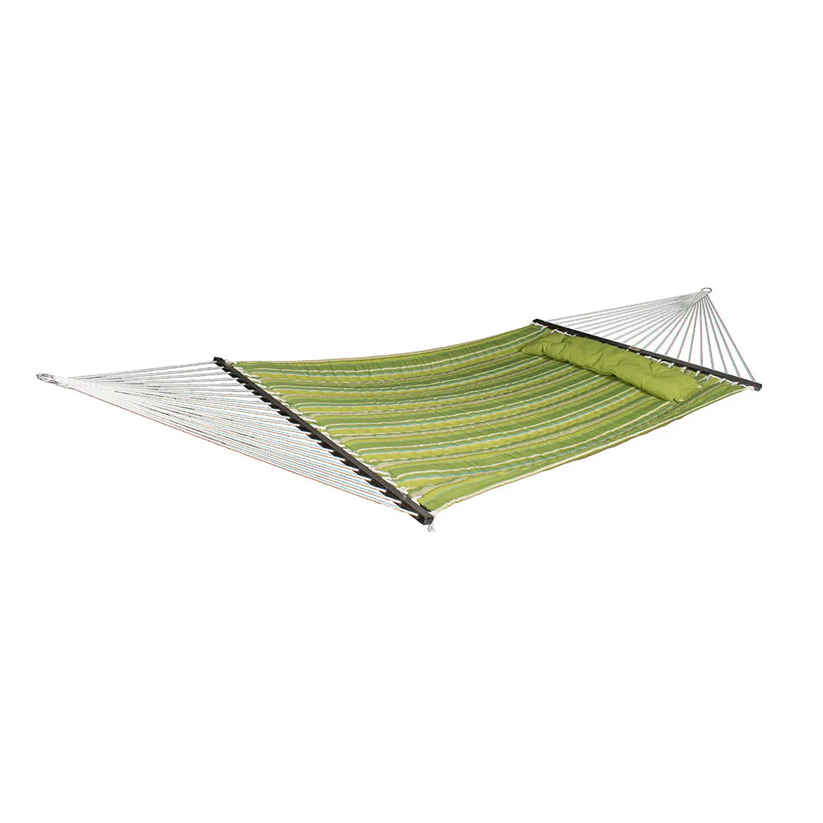 Bliss Hammocks Bqo-487 Reversible 2-Person Quilted Hammock W/ Spreader Bars, Pillow & Hanging Hardware | 55-In. Wide | 420 Lb. Capacity (Green Stripes) 1