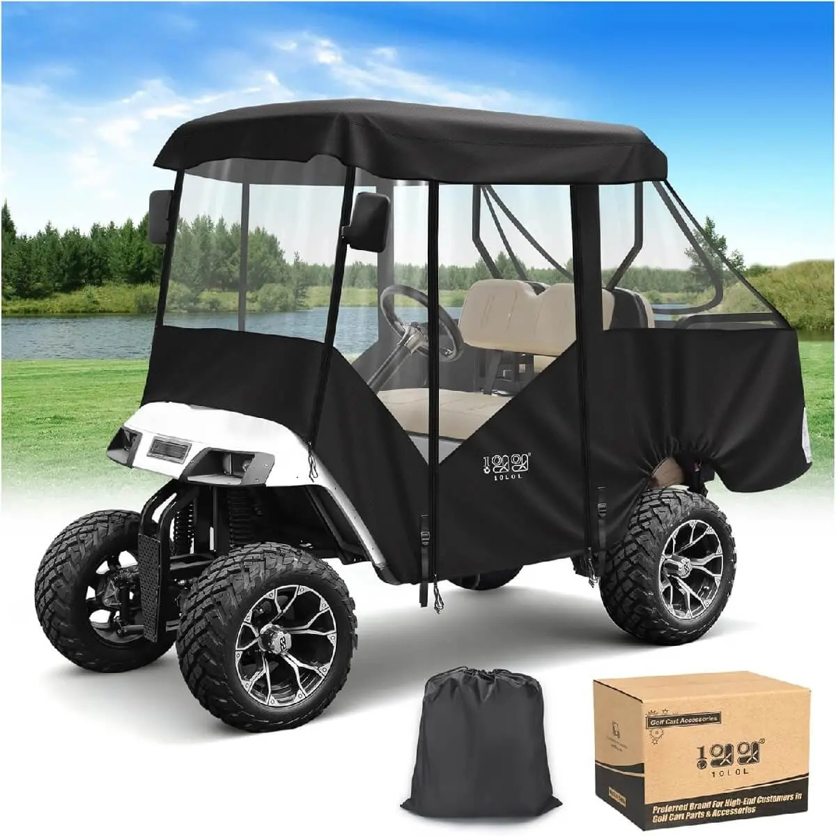 10L0l 4-Passenger Deluxe Golf Cart Enclosure For Ezgo Txt, Heavy-Duty 600D Waterproof Rain & Snow Cover 1
